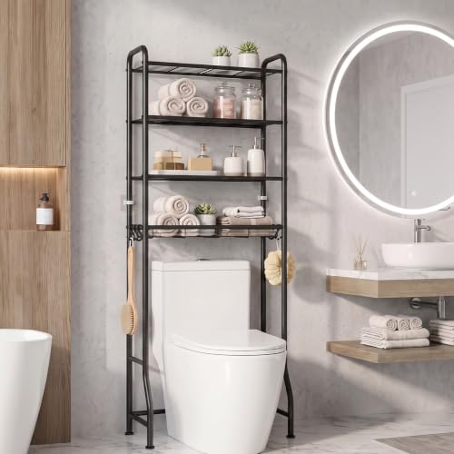 Black Over Toilet Storage Rack 4 Tiers Bathroom Organizer Shelf 71.9"H