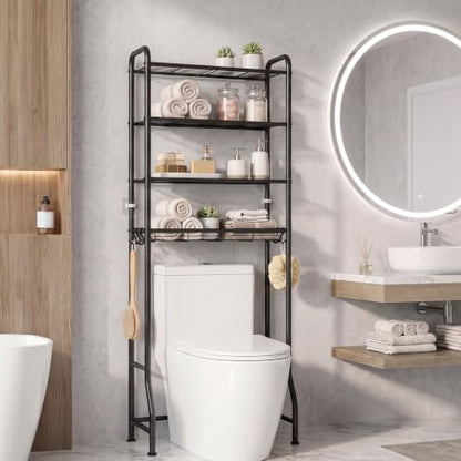 Black Over Toilet Storage Rack 4 Tiers Bathroom Organizer Shelf 71.9"H