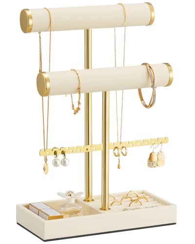 3-Tier Jewelry Stand Holder - Beaded Necklace and Bracelet Display, Beige