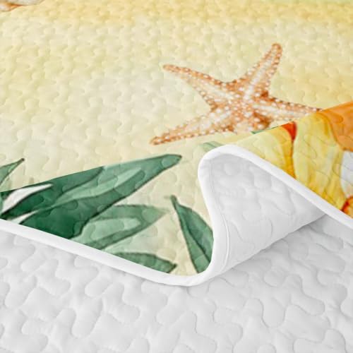 Cozy Twin Size Coastal Seahorse Quilt Set with Pillowcases - Green Blue