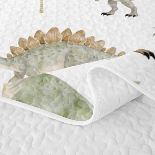 Kids Dinosaur Quilt Set Twin Green White Jungle Dinos Bedspread Lightweight Bedding