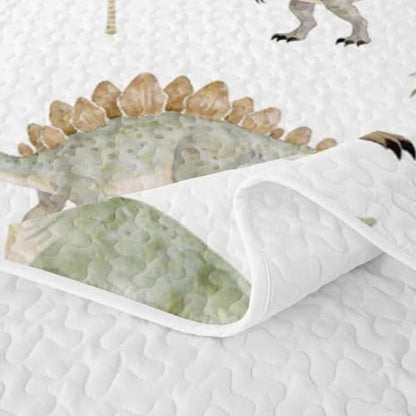 Kids Dinosaur Quilt Set Twin Green White Jungle Dinos Bedspread Lightweight Bedding