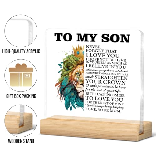 Son Gifts From Mom Acrylic Sign Decor with Wooden Stand - Son Variation