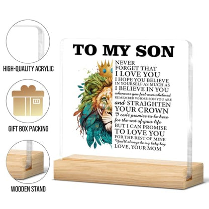 Son Gifts From Mom Acrylic Sign Decor with Wooden Stand - Son Variation