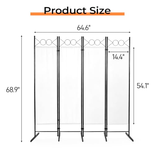 6ft Freestanding 4-Fold Room Divider Screen - Off-White (Variation: Off-white-b / 4 Panel)