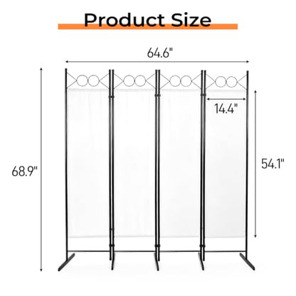 6ft Freestanding 4-Fold Room Divider Screen - Off-White (Variation: Off-white-b / 4 Panel)