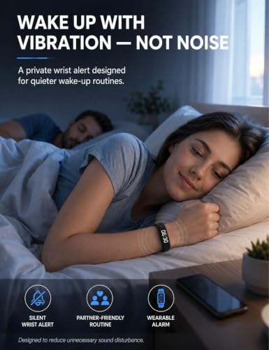 Black Vibrating Alarm Wristband Clock Silent Smart Watch Bracelet for Heavy Sleepers