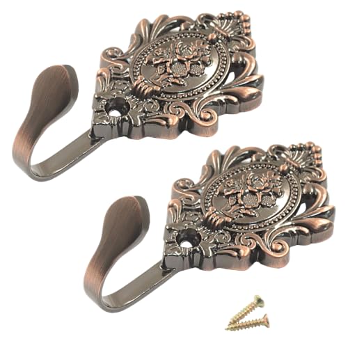 Vintage Wall Hooks - Antique Copper Zinc 2-Pack with Rose Pattern