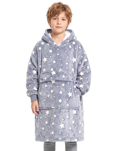 Glow in the Dark Wearable Blanket Hoodie for Kids & Adults Oversized Sherpa Fleece