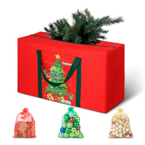 Christmas Tree Storage Bag 4FT with 3 Ornament Bags - Red for 3-4.5ft Tree