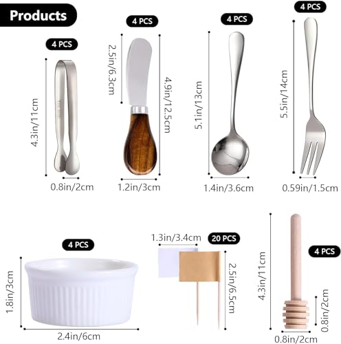 Silver Wooden Handle Charcuterie Accessories Set - Cheese Spreaders & Mini Serving Utensils