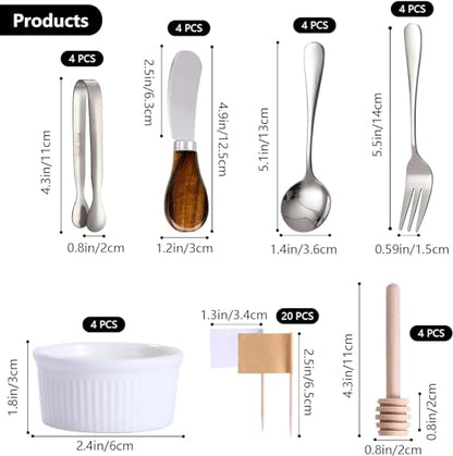 Silver Wooden Handle Charcuterie Accessories Set - Cheese Spreaders & Mini Serving Utensils