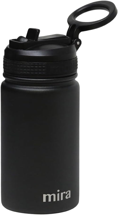 MIRA 12 oz Insulated Water Bottle - Leak-Proof Stainless Steel with Straw Lid for Travel & Gym - Black