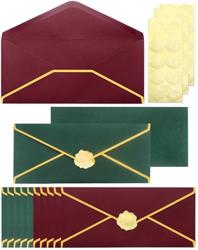 Business Envelopes with Gold Border - #10 Pack of 30 Green Red Holiday Envelopes