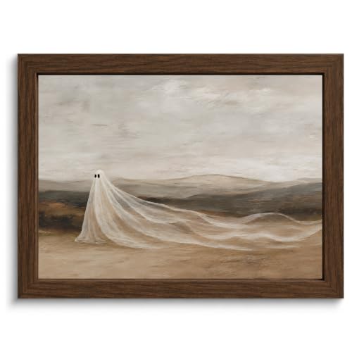 Halloween Ghost Wall Art - Framed Vintage Landscape Print, 10x8 in - Cute Ghost Variation