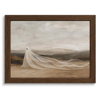 Halloween Ghost Wall Art - Framed Vintage Landscape Print, 10x8 in - Cute Ghost Variation