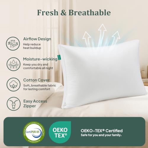 Adjustable Queen Size Bed Pillows Set of 2 - Hotel Luxury Comfort, 3 Heights