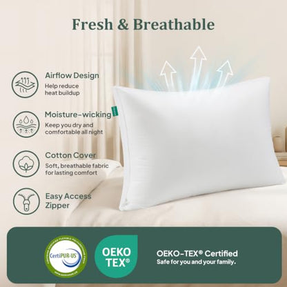 Adjustable Queen Size Bed Pillows Set of 2 - Hotel Luxury Comfort, 3 Heights