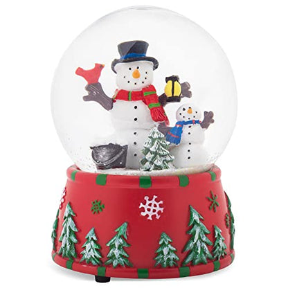 Christmas Snow Globe with Frosty the Snowman and Cardinal Figurine - Holiday Tabletop Decor