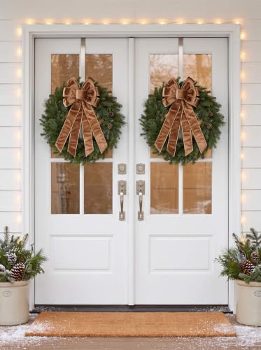 Brown Velvet Christmas Bow Set - 2 Pack Wreath & Tree Toppers