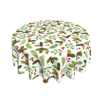 Xmas Holly Round Tablecloth 60 Inch for Indoor Outdoor Holiday Decor - Holly Mistletoe
