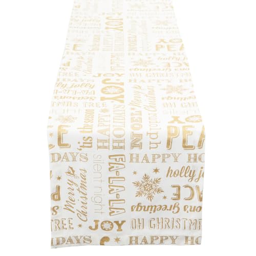 Holiday Christmas Table Runner Gold Collage 14x108 Inches - Metallic Fabric