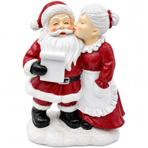 Large 8-Inch Santa & Mrs. Claus Resin Christmas Figurine - White Variation