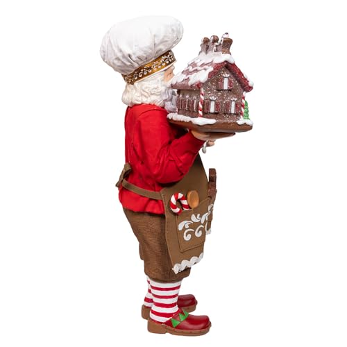Holiday Santa Decor - Chef Santa Gingerbread House Figurine 10.5"