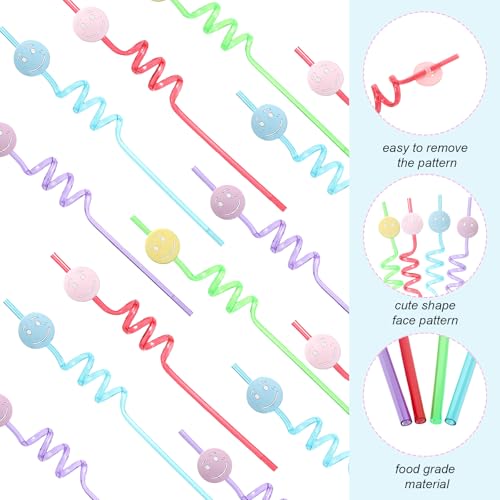 24 Pack Smile Face Pastel Cups with Lids and Straws - 12 oz Party Drinkware