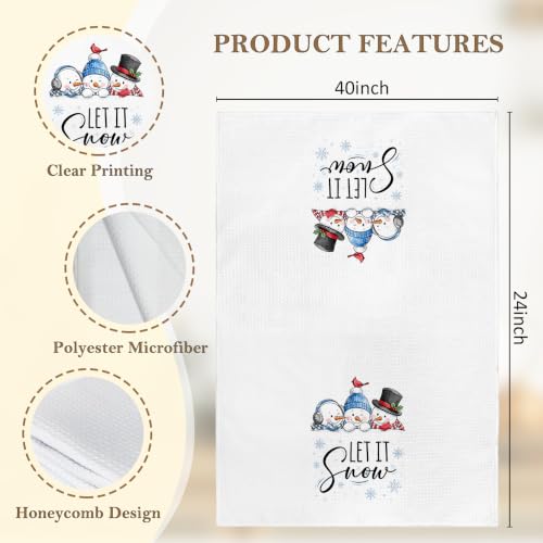 Let It Snow Winter Snowman Kitchen Towels Set of 2 - 16x24 Inches, Decorative Waffle Style, Absorbent, Holiday Gift