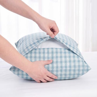 Plaid Blue Cotton Body Pillow Cover 20 x 54 Inches - Breathable & Soft Bedding