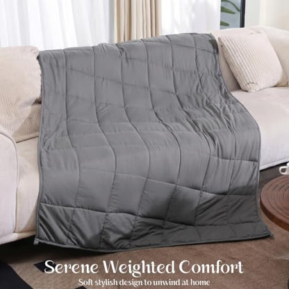 Weighted Blanket with Sleep Mask - Grey, 48 x 72 inches, 15 lbs, Twin Size, All-Season Breathable Comfort