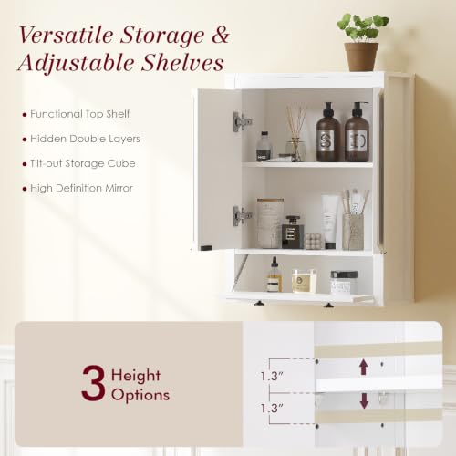 Bathroom Medicine Cabinet with Mirror and Tilt-Out Storage White