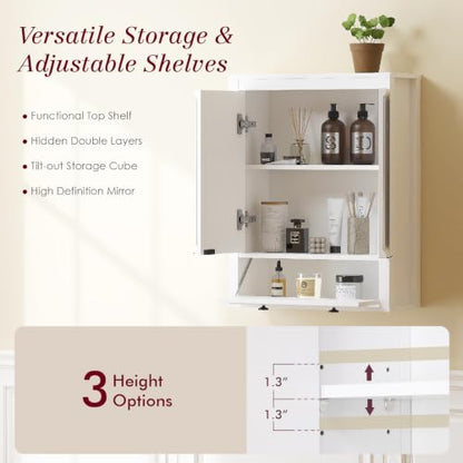 Bathroom Medicine Cabinet with Mirror and Tilt-Out Storage White
