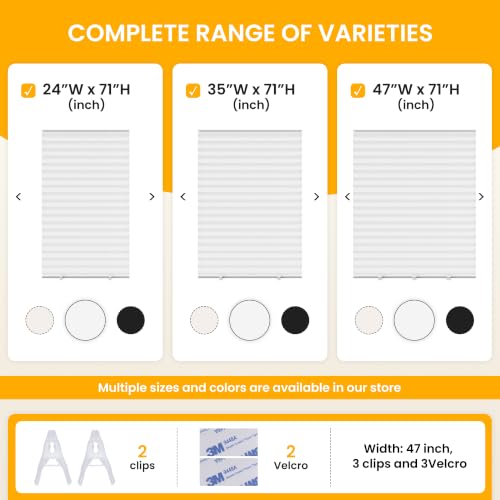 Temporary Blackout Window Blinds Shades 24 W x 71 H White - No Drill Adhesive Design