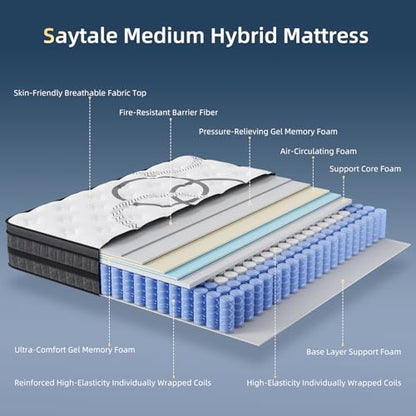 Queen Mattress 12 Inch Hybrid Queen Size in a Box Medium Firm New Version with Memory Foam & Pocket Springs - Pressure Relief & Motion Isolation