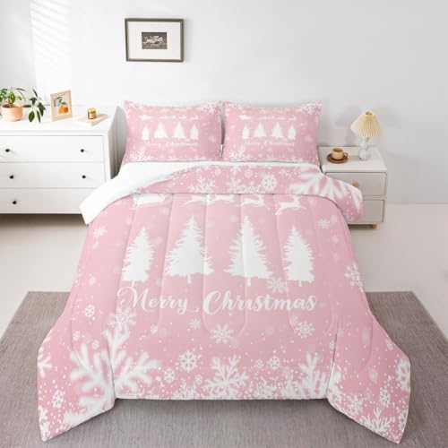 Pink Christmas Comforter Set Queen Size Bedding - Multi 11 Style