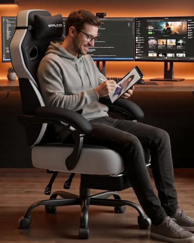GTPLAYER Big & Tall Gaming Chair Charcoal 13 Wide Seat with Footrest