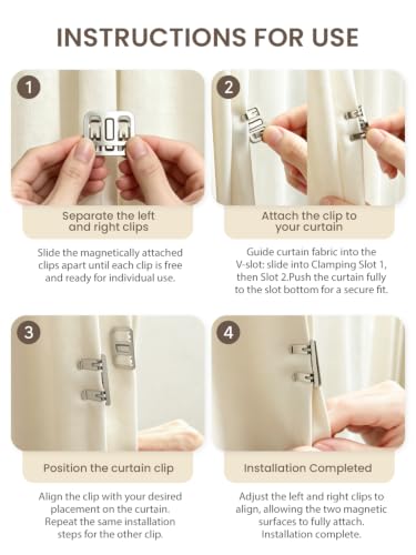No Drill Magnetic Curtain Clips 8 Pairs - Stainless Steel Light Block