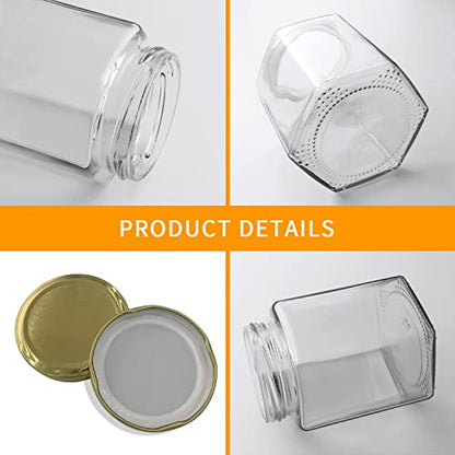 12oz Hexagon Glass Honey Jars with Gold Lids - 12 Pack - Variations of THIS listing