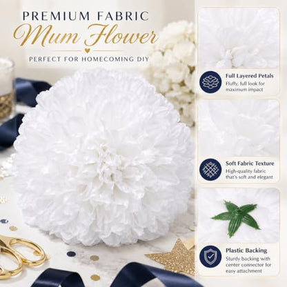 White Homecoming Mum Flower 6.5 Inch Artificial Silk Chrysanthemum Decoration