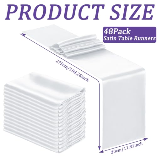 White Satin Table Runners Bulk Pack 12 x 108 Inches for Weddings & Events - 6 Pieces