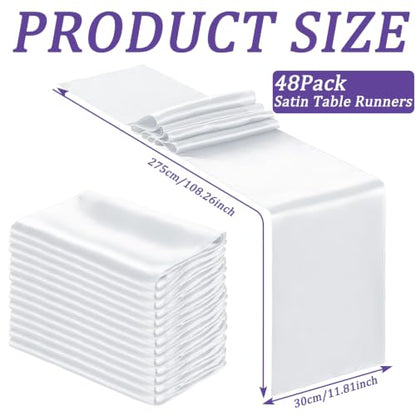 White Satin Table Runners Bulk Pack 12 x 108 Inches for Weddings & Events - 6 Pieces