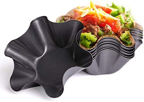 Skiennix Tortilla Pan Set - Non-Stick Carbon Steel Taco Salad Bowl Makers | 6 Pcs Fluted Design