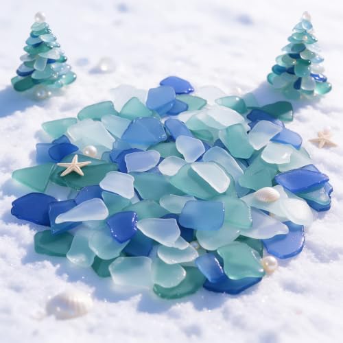 Blue Sea Glass for Crafts 34oz Bulk Beach Decor & Mosaic Art