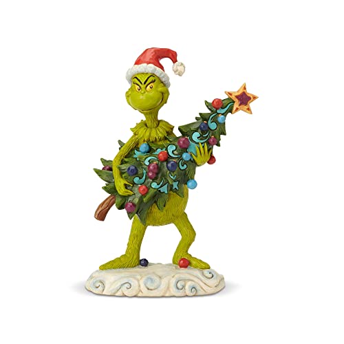 Dr. Seuss Grinch Stealing Christmas Tree Figurine - Hand-Painted Folk Art Holiday Decor