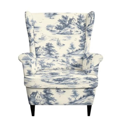 Vintage Sailboat House Wing Back Chair Cover Set with Arms - 2 Pieces