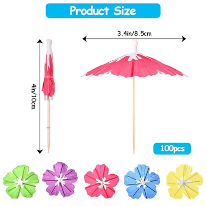 100 Pcs Colorful Cocktail Umbrellas - Drink & Party Decorations