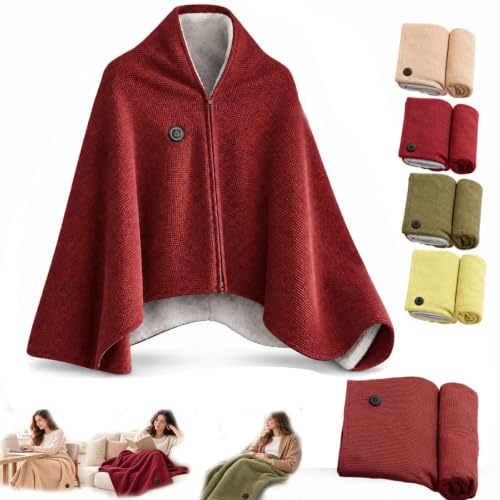 USB Heated Shawl Wrap for Women - Red, Wearable Electric Blanket