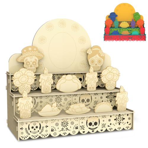 Dia De Los Muertos 3-Tier Wooden Altar Shadow Box - Festive Mexican Folk Art Decor